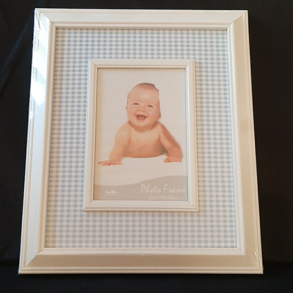 White/Blue baby gingham 4x6 photo frame